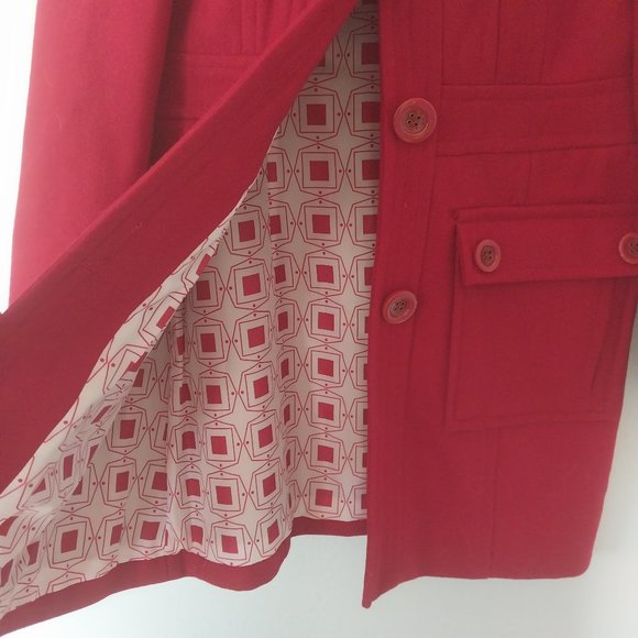 Tulle Anthropologie Red Wool and Viscose Blend Button Up Coat - Picture 6 of 10